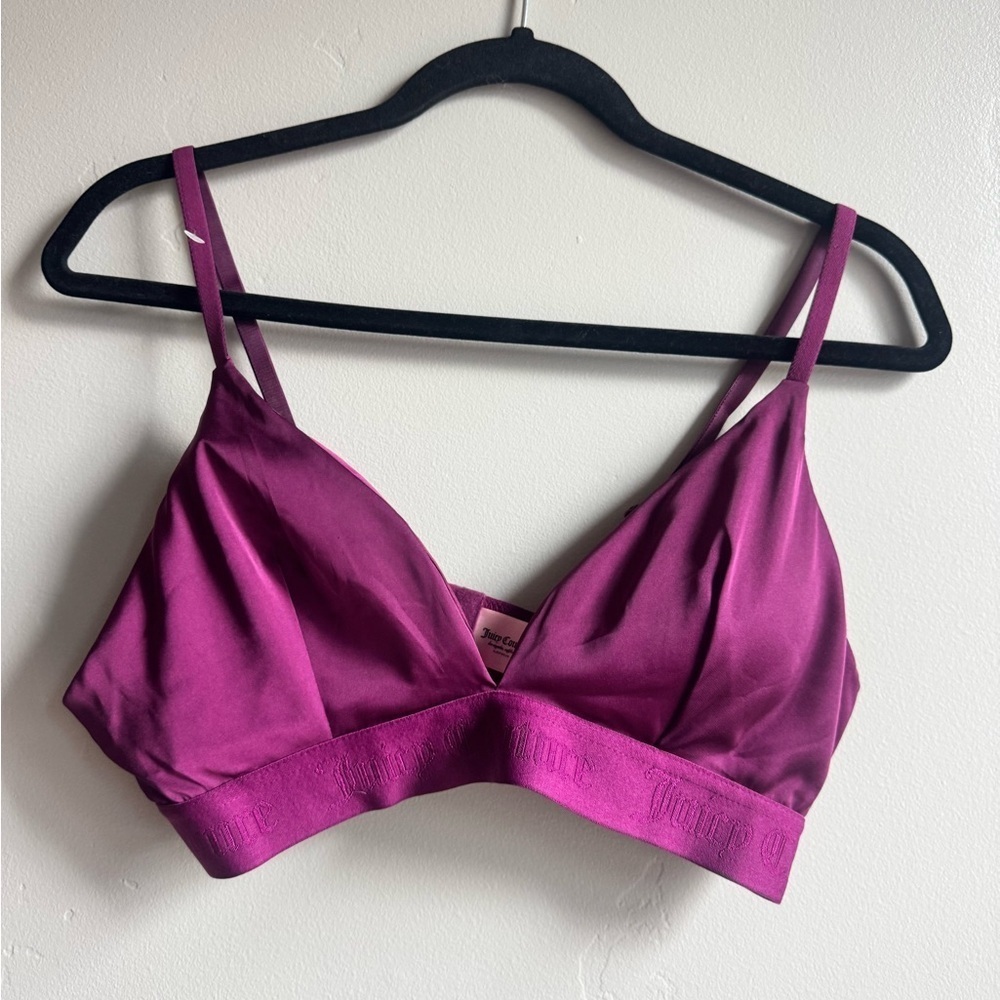 Juicy Couture Satin Logo Bralette XL Coquette Barbiecore Y2K Sleep Lounge Top
